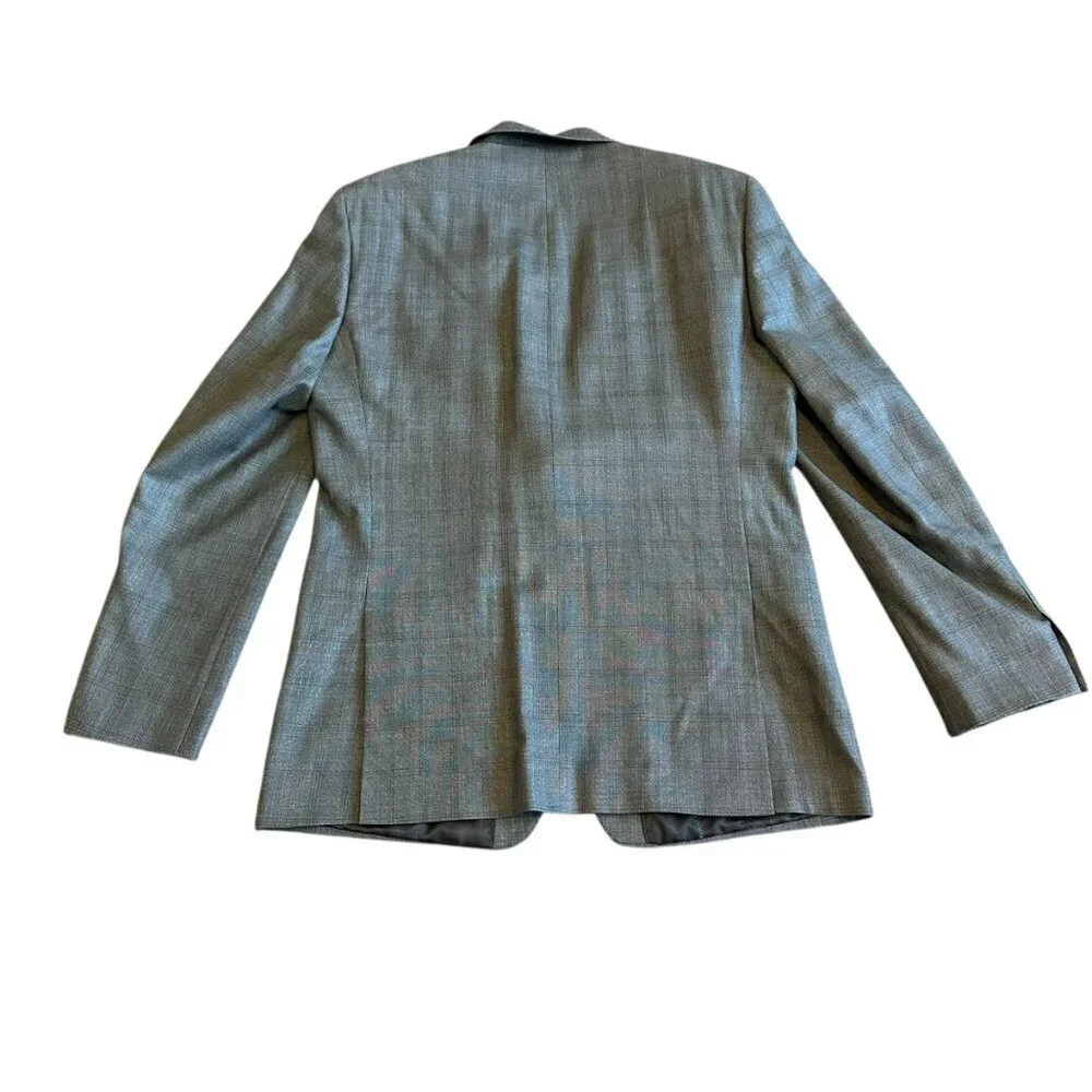 Calvin Klein Silk Wool Button-Down Blazer Jacket Sport Coat Grey Check Size 44L